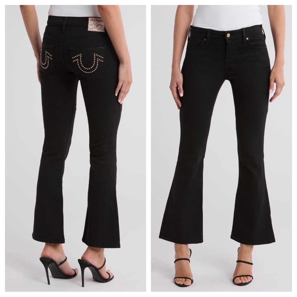 TRUE RELIGION BECCA Black Rinse Bootcut Studded Jeans
